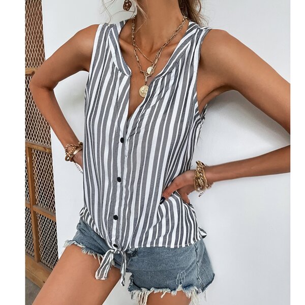 

Striped Split Back Sleeveless Blouse, Multicolor