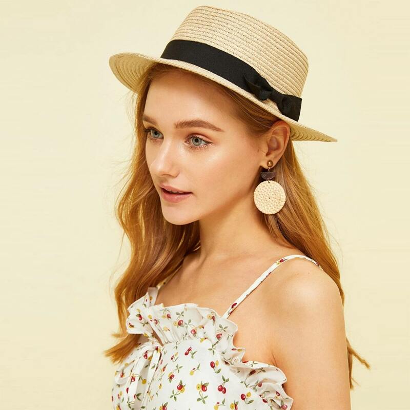 

Bow Straw Hat, Beige