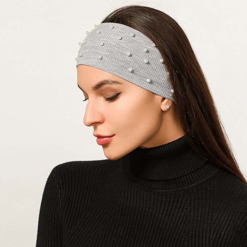 

Faux Pearl Wide Hair Band, Grey
