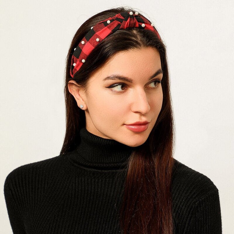 

Faux Pearl Gingham Headband, Multicolor