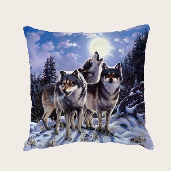 

Wolf Print Cushion Cover Without Filler, Multicolor