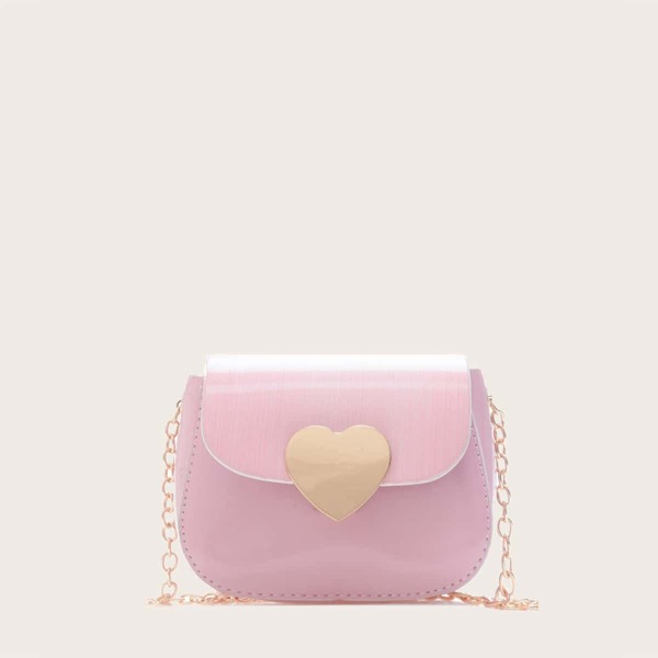 

Girls Metal Heart Decor Saddle Bag, Pink