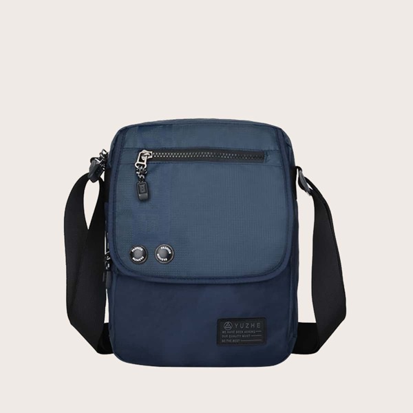 

Men Zip Front Crossbody Bag, Blue