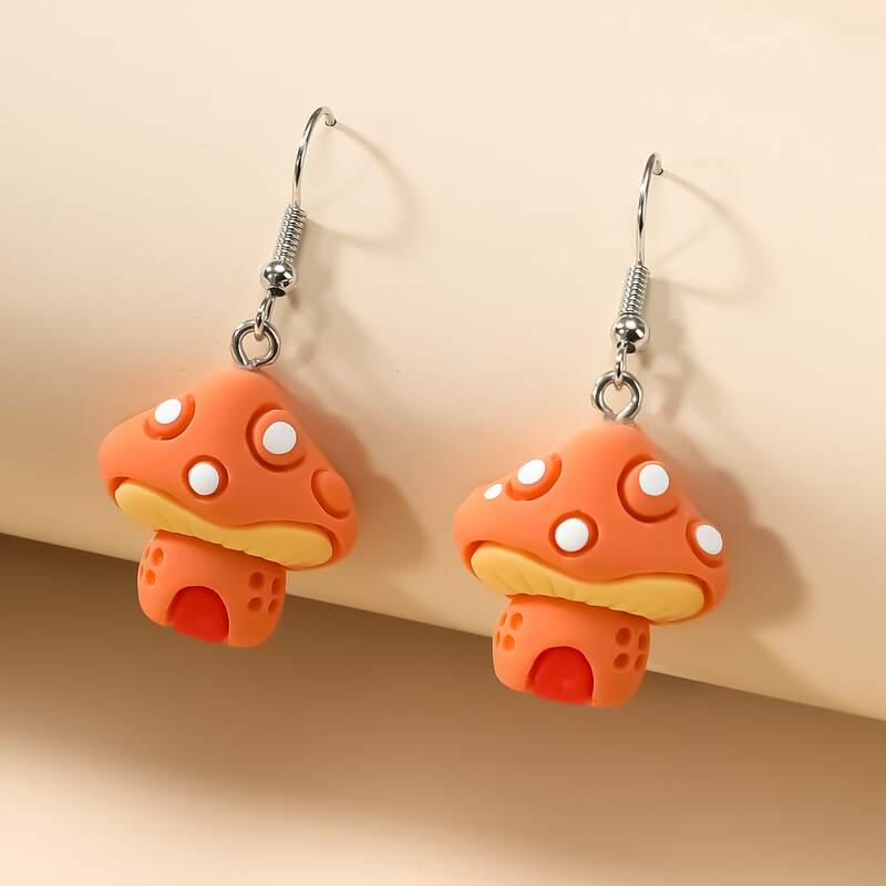 

Cartoon Mushroom Drop Earrings, Orange
