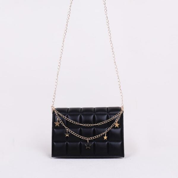 

Chain & Star Charm Quilted Crossbody Bag, Black