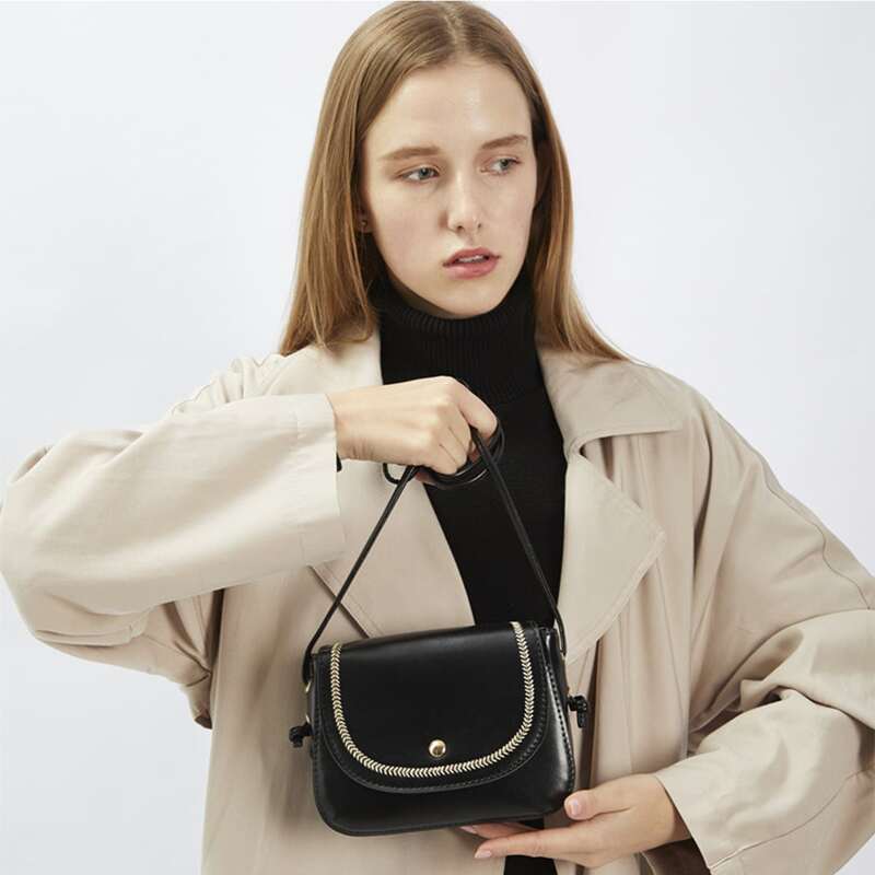 

Embroidery Trim Flap Crossbody Bag, Black