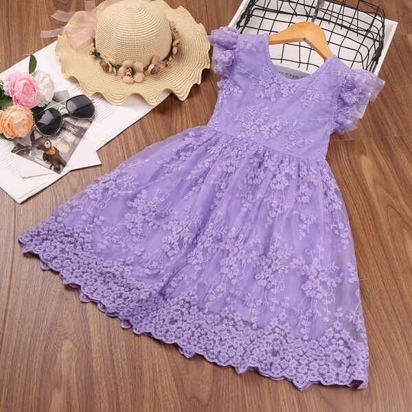 

Toddler Girls Eyelet Embroidery Bow Back A-line Dress, Purple