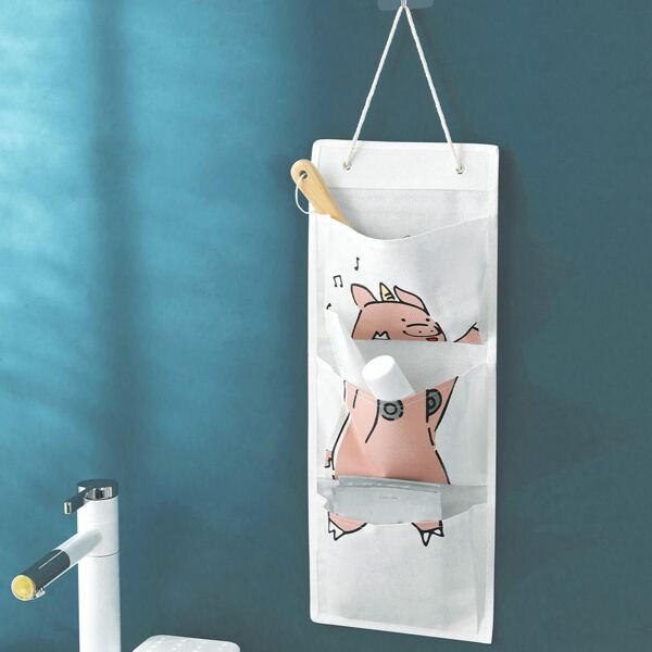 

1pc Cartoon Graphic Wall Hanging Storage Bag, White