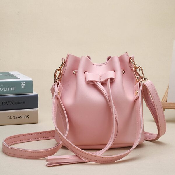 

Girls Tassel Charm Drawstring Bucket Bag, Pink