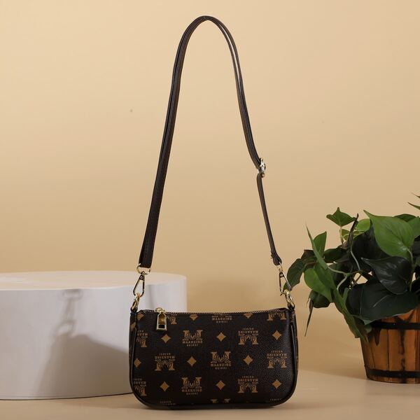 

Twilly Scarf Decor Graphic Crossbody Bag, Brown