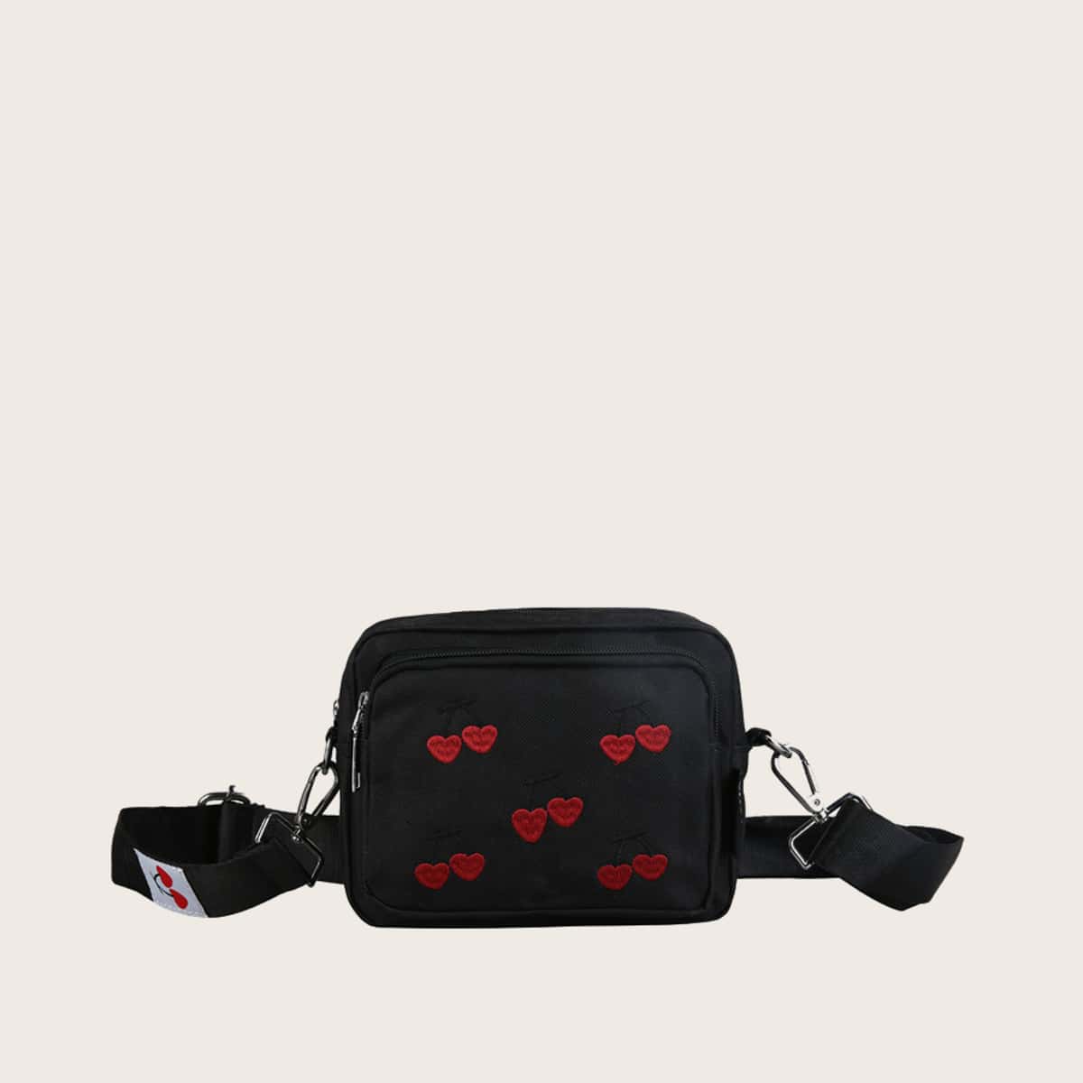 

Cherry Embroidery Crossbody Bag, Black