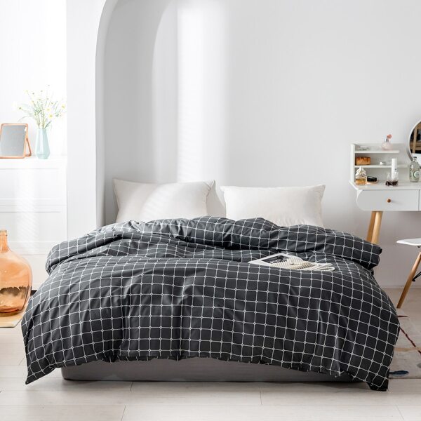 

Plaid Pattern Duvet Cover Without Filler, Black