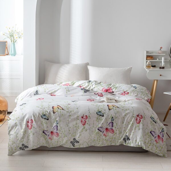 

Butterfly Print Duvet Cover Without Filler, Multicolor