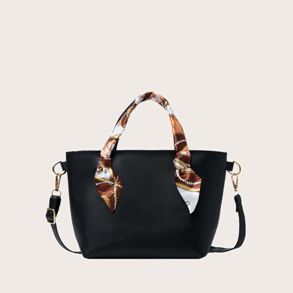 

Twilly Scarf Decor Satchel Bag, Black
