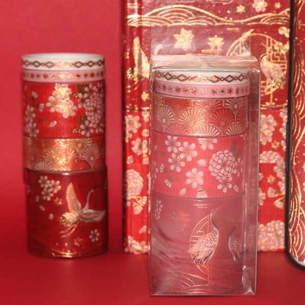

5rolls Crane Print DIY Tape, Red