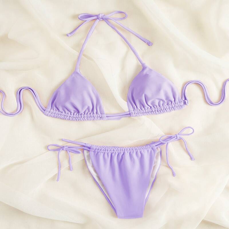 

Micro Triangle Halter Bikini Swimsuit, Lilac purple