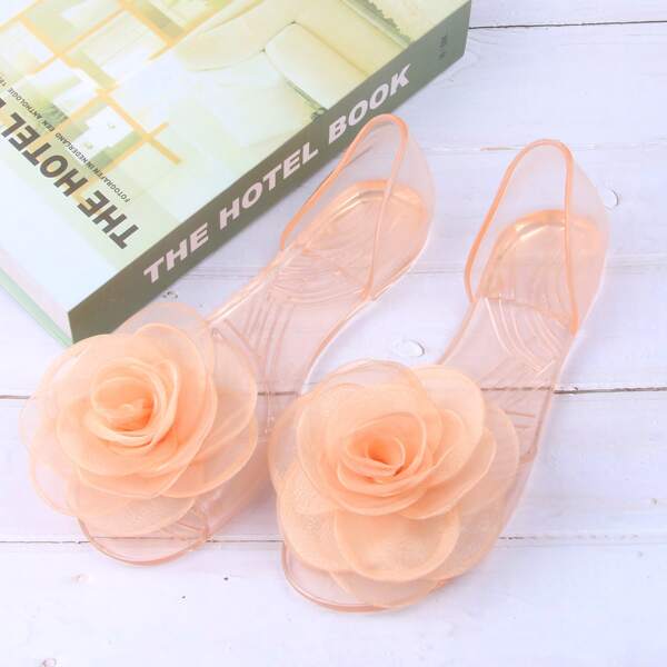 

Floral Decor Clear Flat Sandals, Orange
