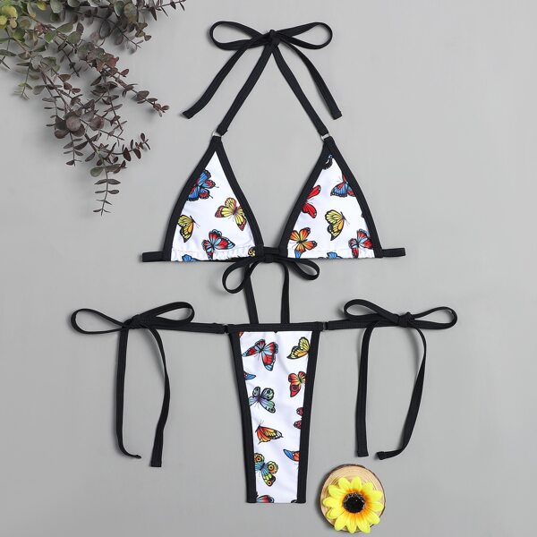 

Butterfly Print Micro Triangle Thong Bikini Swimsuit, Multicolor