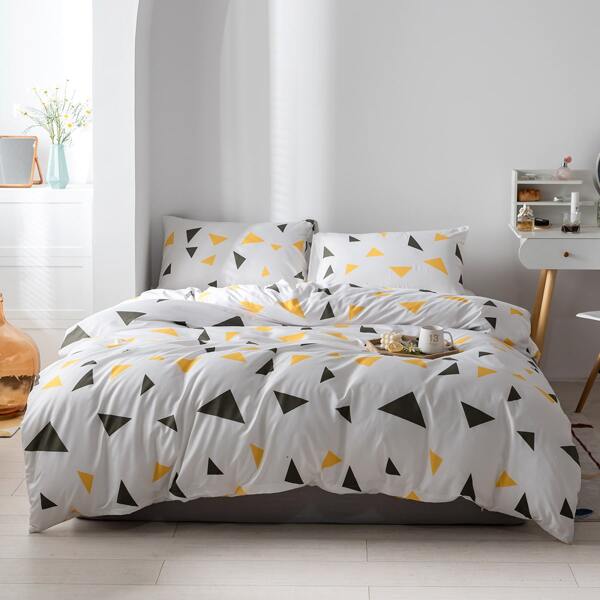 

Geometric Pattern Duvet Cover Set Without Filler, White