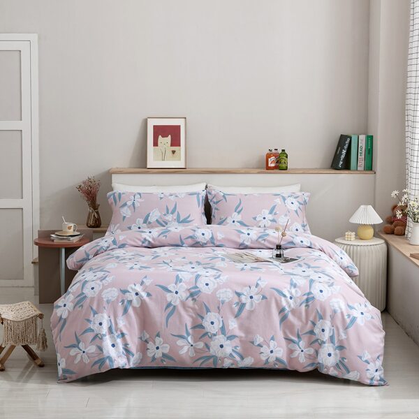 

Flower Print Duvet Cover Set Without Filler, Multicolor