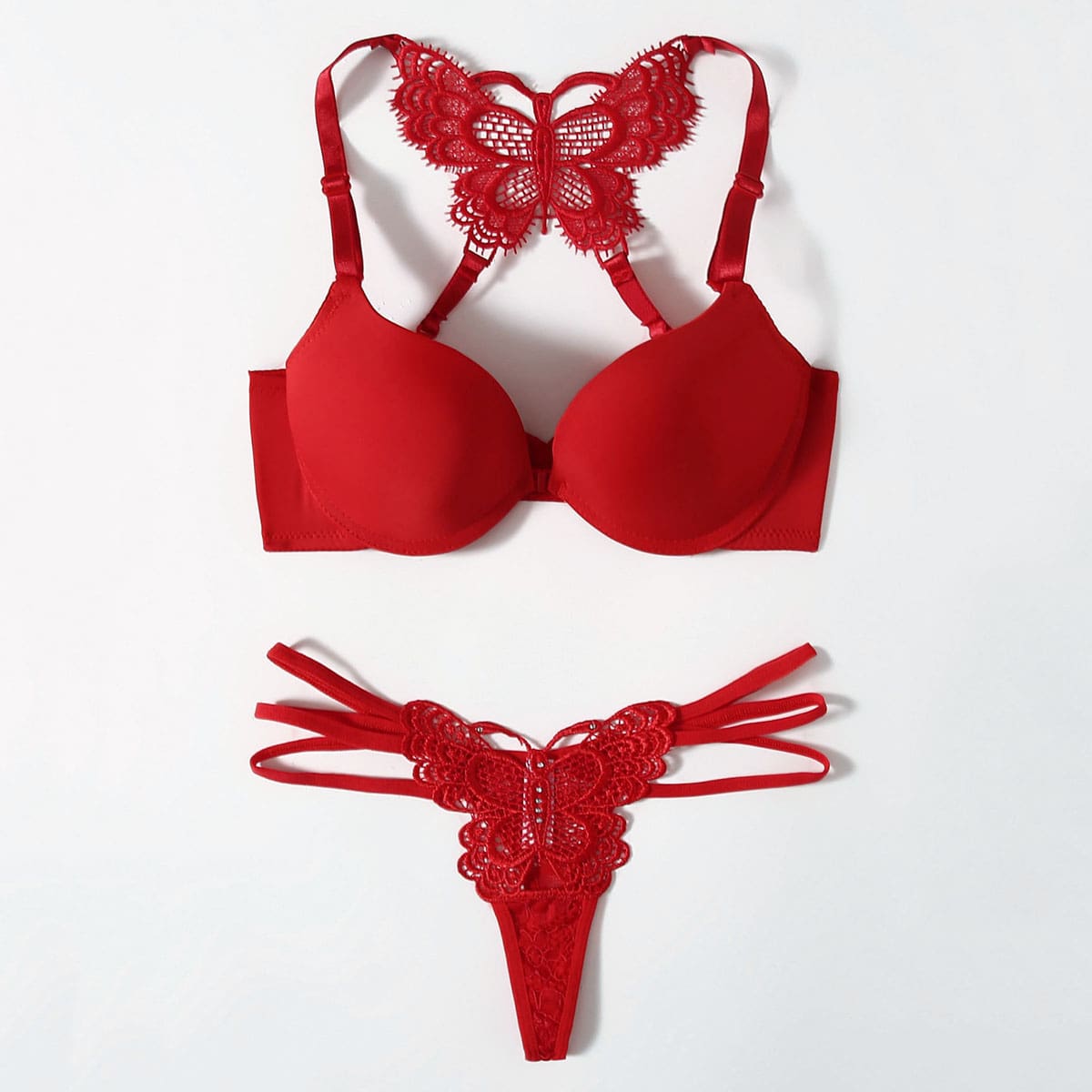

Appliques Underwired Front-Close Lingerie Set, Red