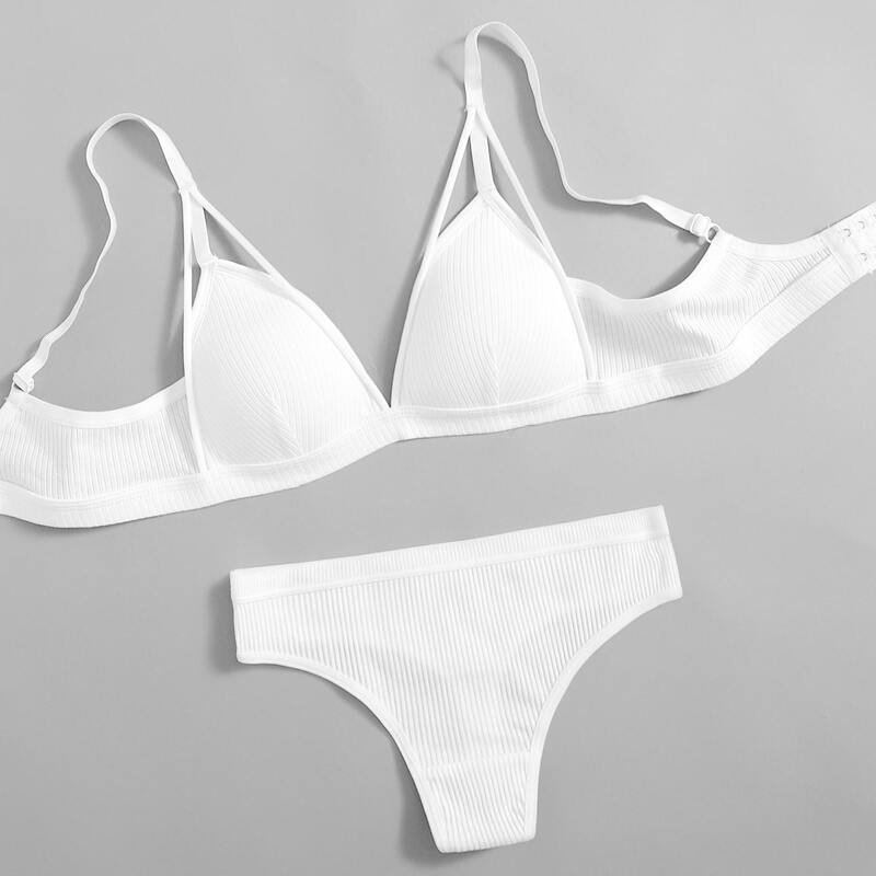 

Simple Ribbed Lingerie Set, White