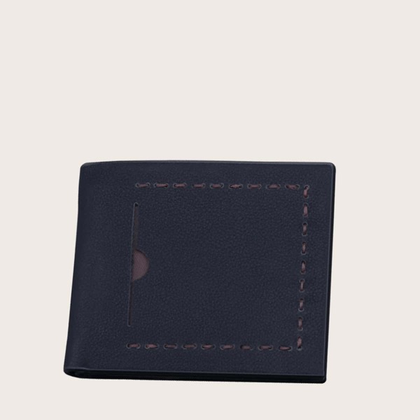 

Men Stitch Detail Small Wallet, Black