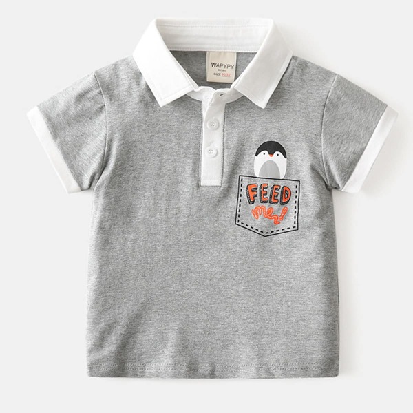 

Toddler Boys Cartoon & Letter Graphic Polo Shirt, Light grey