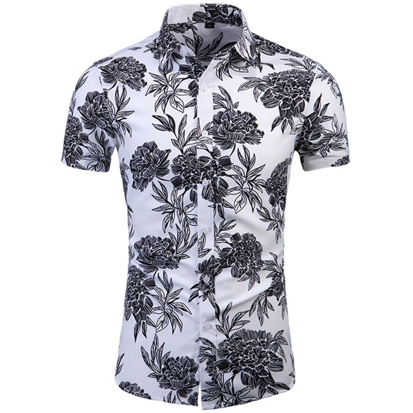 

Men Allover Floral Print Button Up Shirt, Black and white