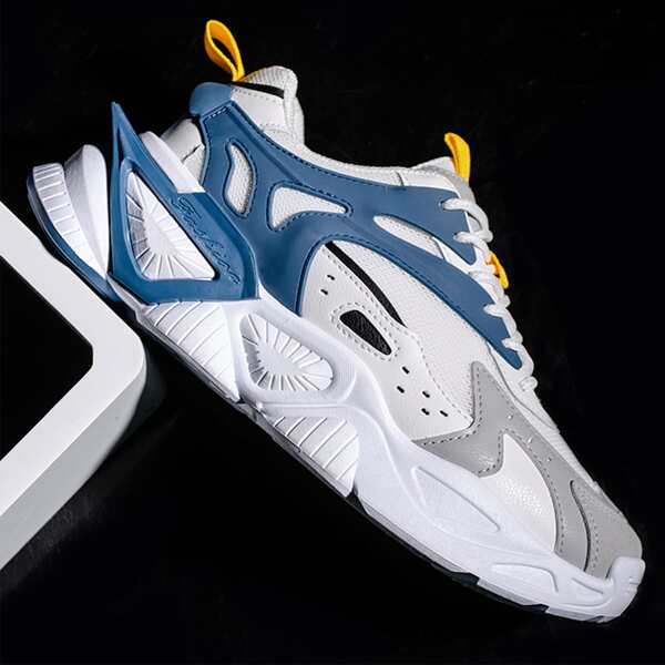 

Men Mesh Panel Chunky Sneakers, Blue and white