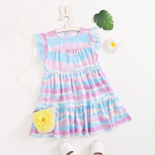 

Toddler Girls Tie Dye Ruffle Hem Babydoll Dress, Multicolor