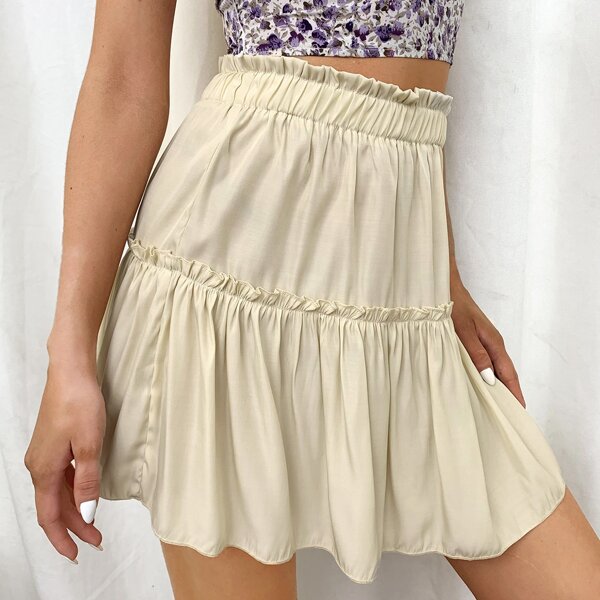 

Paperbag Waist Frill Detail Skirt, Beige