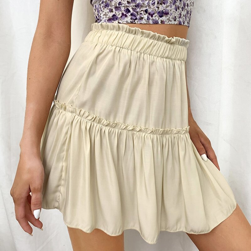 

Paperbag Waist Frill Detail Skirt, Beige