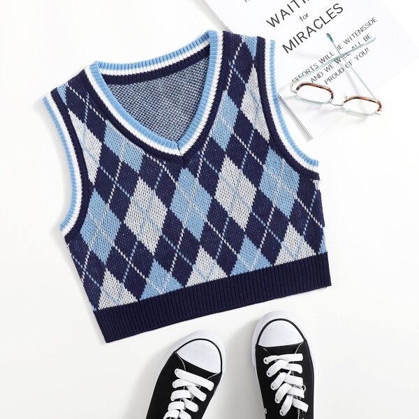 

Argyle Pattern Sweater Vest, Multicolor