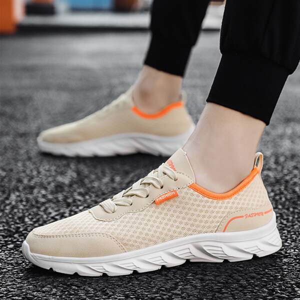 

Men Lace Up Front Mesh Sneakers, Beige