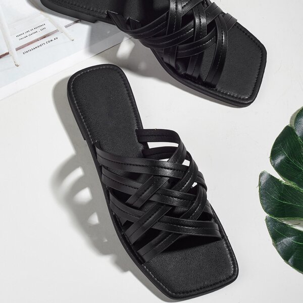 

Strappy Slide Sandals, Black