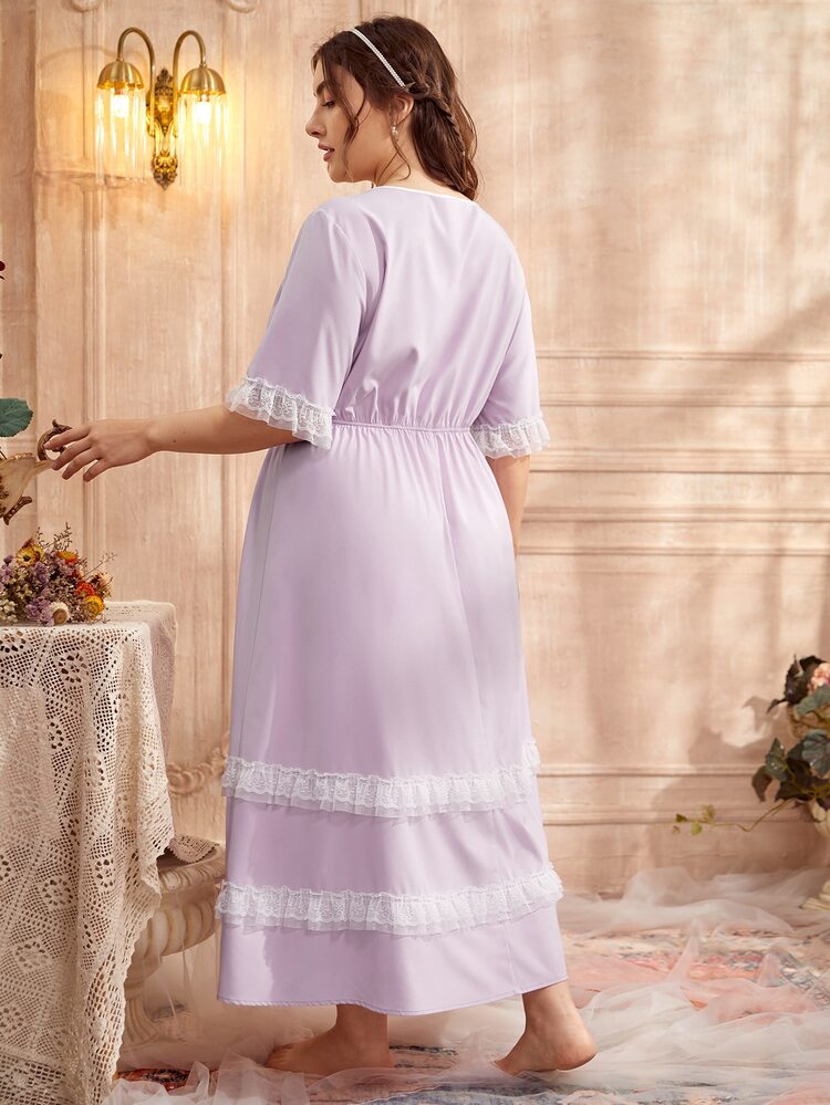 Vestido para dormir con encaje en contraste - Lila Púrpura - Añade 2
