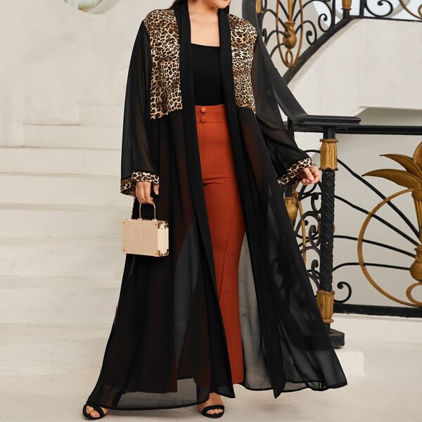 

Plus Leopard Sheer Chiffon Kimono, Black