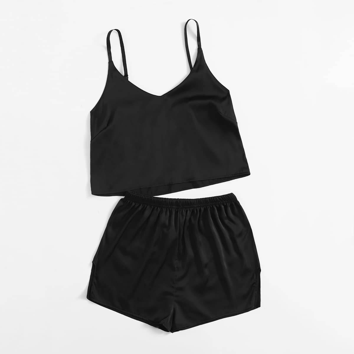

Satin Cami Night Set, Black