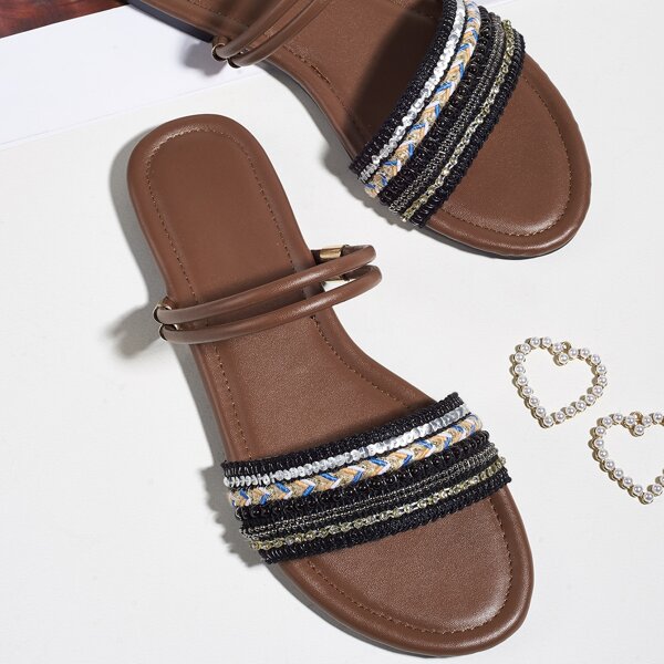 

Sequins & Rhinestone Detail Sandals, Black