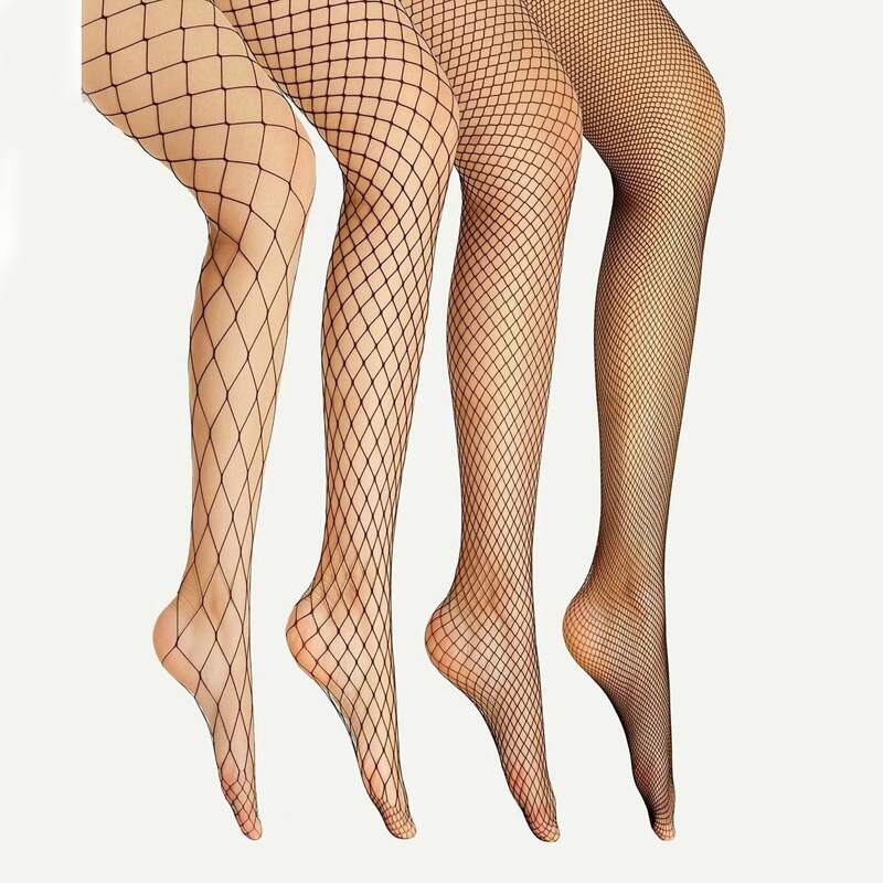 

4pairs Plain Fishnet Tights, Black