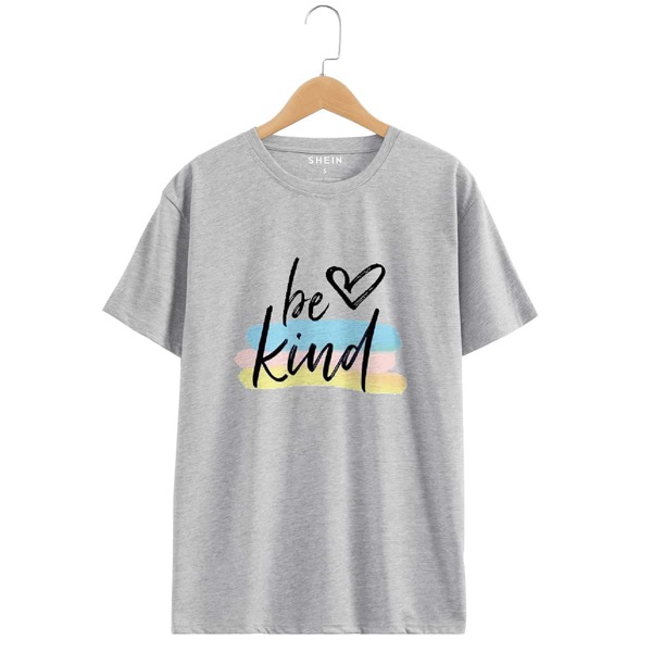 

Heart And Slogan Graphic Tee, Light grey