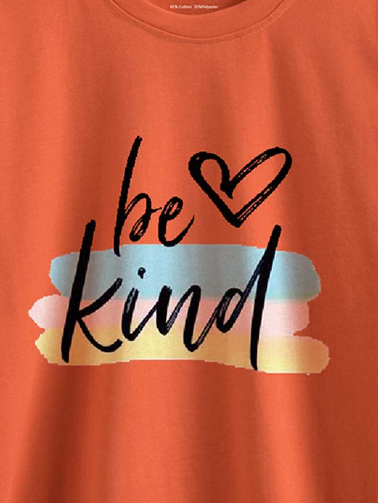 Heart And Slogan Graphic Tee - Burnt Orange - View 3