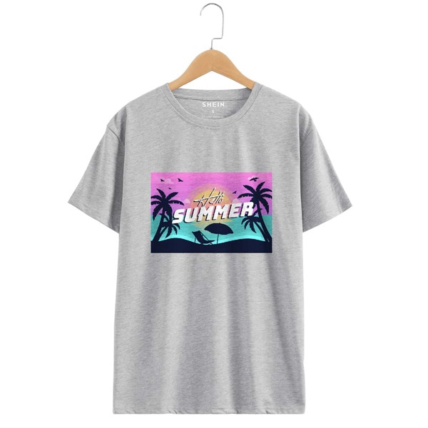 

Letter & Tropical Print Tee, Grey