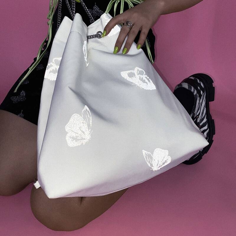 Butterfly Pattern Backpack, White