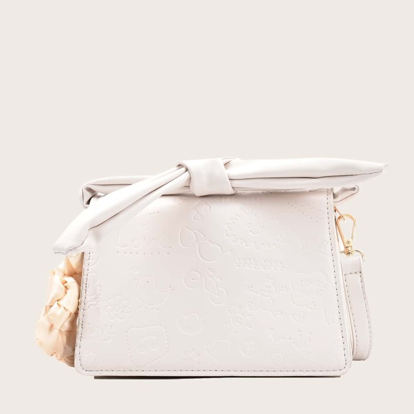 

Cartoon Embossed Satchel Bag, White