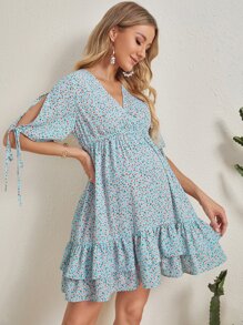 SHEIN Váy Bà bầu Thắt nút Họa tiết hoa Boho - Nhiều màu - Xem 1