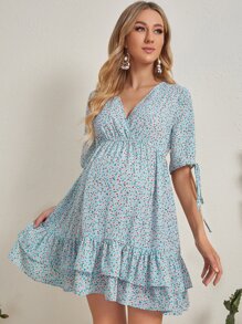 SHEIN Váy Bà bầu Thắt nút Họa tiết hoa Boho - Nhiều màu - Xem 3