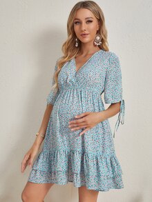 SHEIN Váy Bà bầu Thắt nút Họa tiết hoa Boho - Nhiều màu - Xem 4