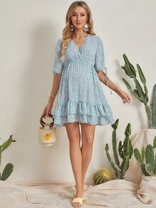 SHEIN Váy Bà bầu Thắt nút Họa tiết hoa Boho - Nhiều màu - Xem 5